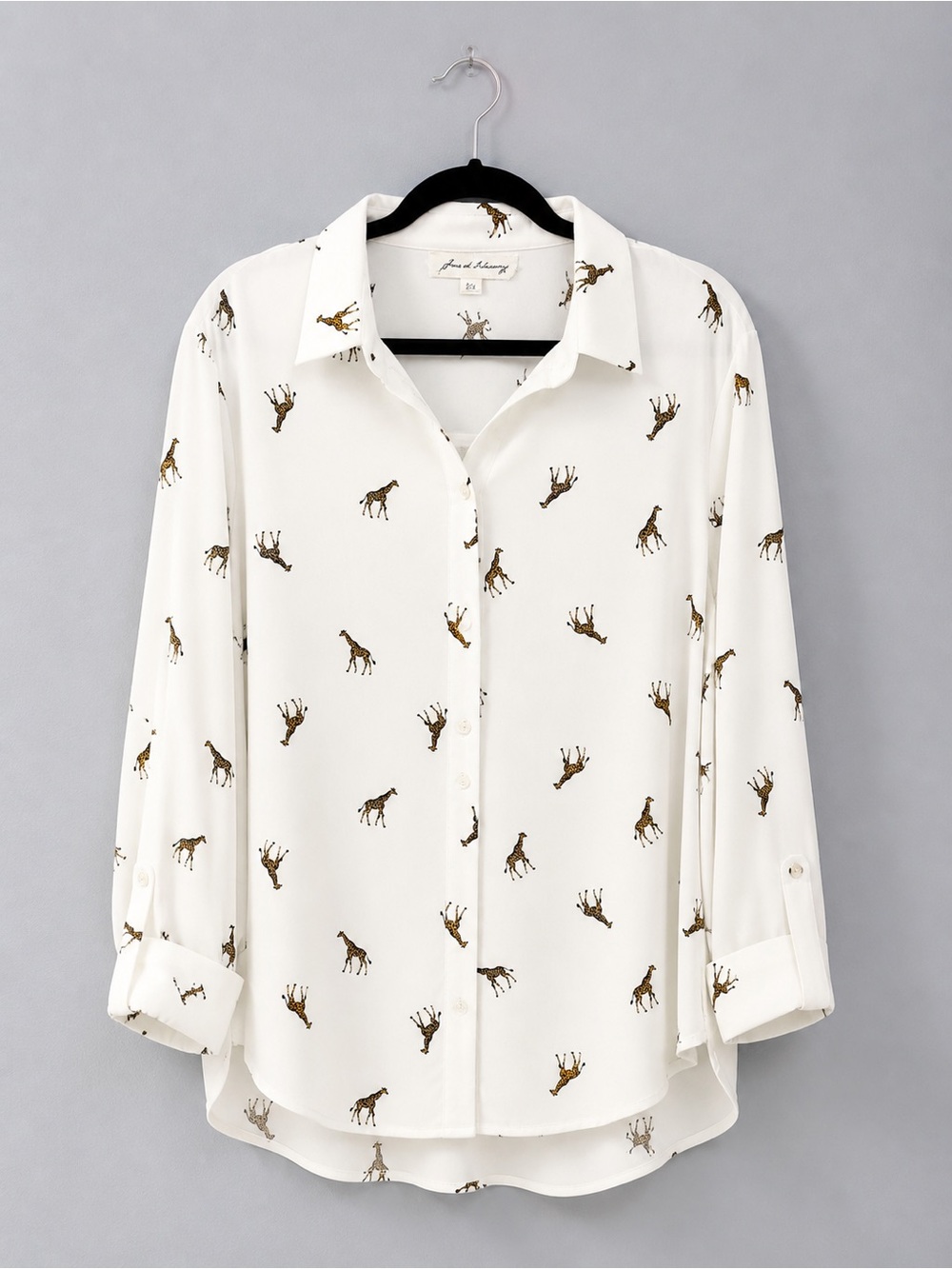 Jane and Delancey White Button-Front Shirt with Brown Horse Print